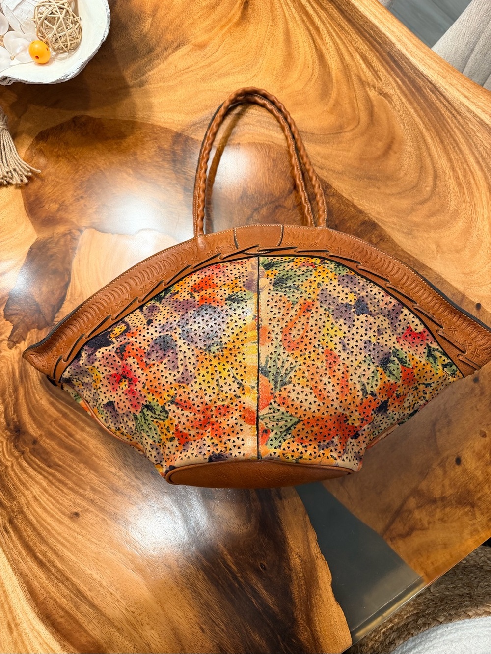 Patricia Nash Floral Perforated Leather Tote Artisan Collection Hand-Painted - Picture 3 of 12